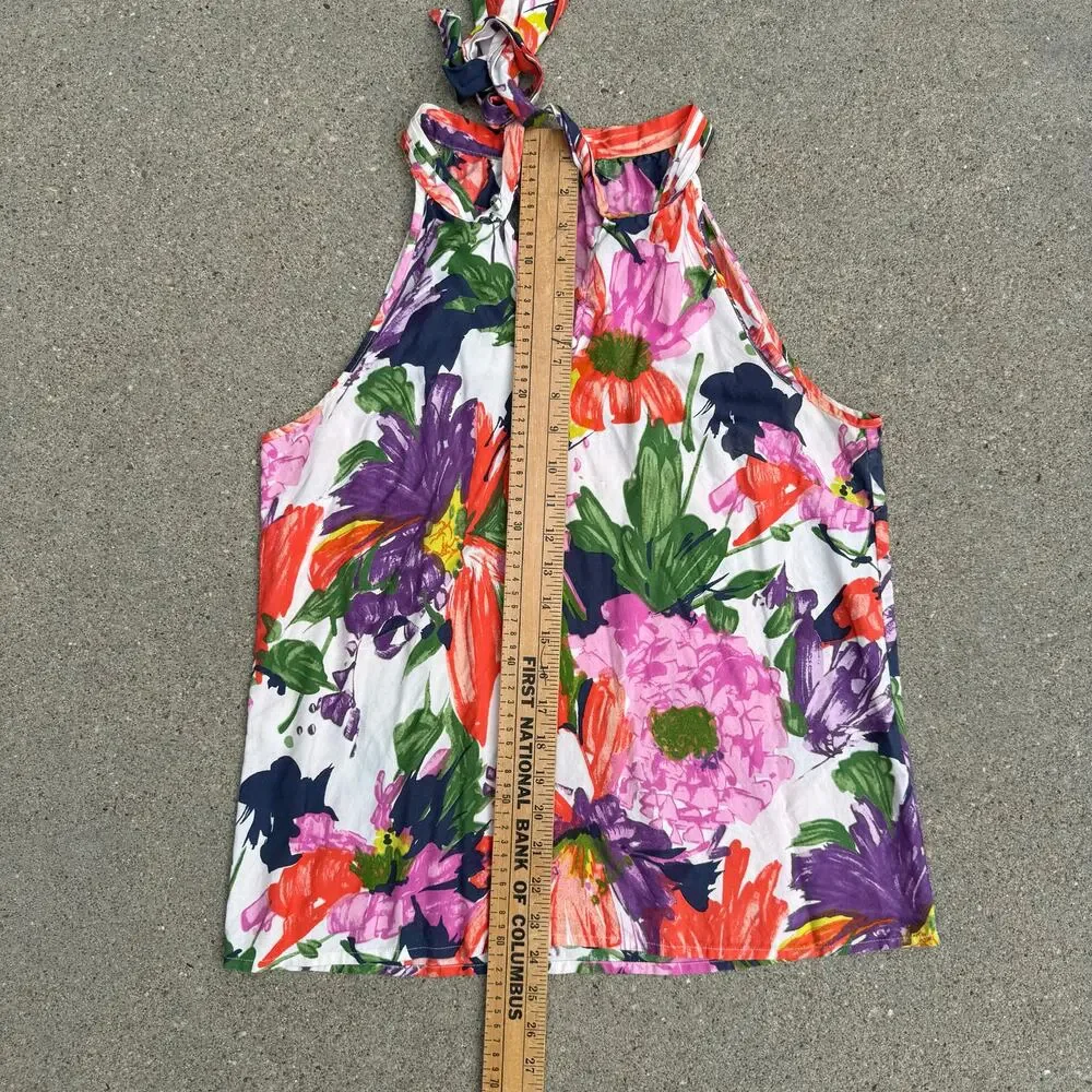 J Crew Silk Floral Garden Party Tie Neck Scarf Neck Sleeveless Blouse Size 10